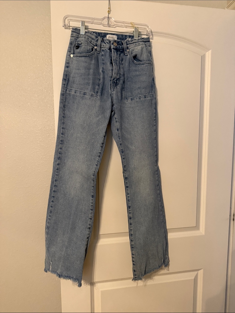 KanCan Light Blue Straight Leg Jeans with Frayed Hem